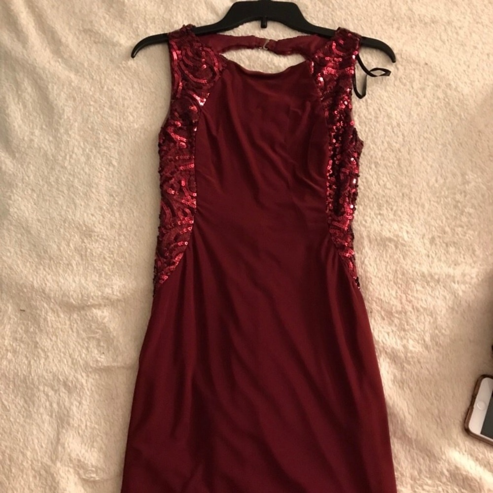 red silk dress